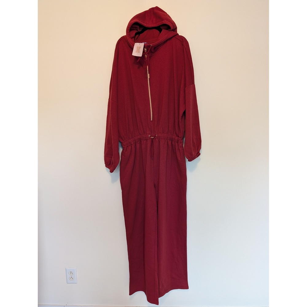 Savage X Fenty NWT Fleece Hooded Jumpsuit Maroon Burgundy M (fits 34)
